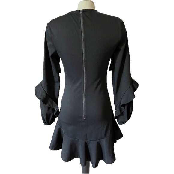 Shilla The Label Allure Frill Black Dress Sz Small Womens Ruffle Long Sleeve Min - Picture 4 of 14
